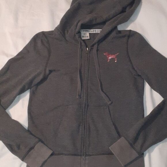 Sequin 2010 Victoria's Secret Pink Full Zip Hoodie Bling I ❤ Pink On‎ Back Small - Picture 3 of 6